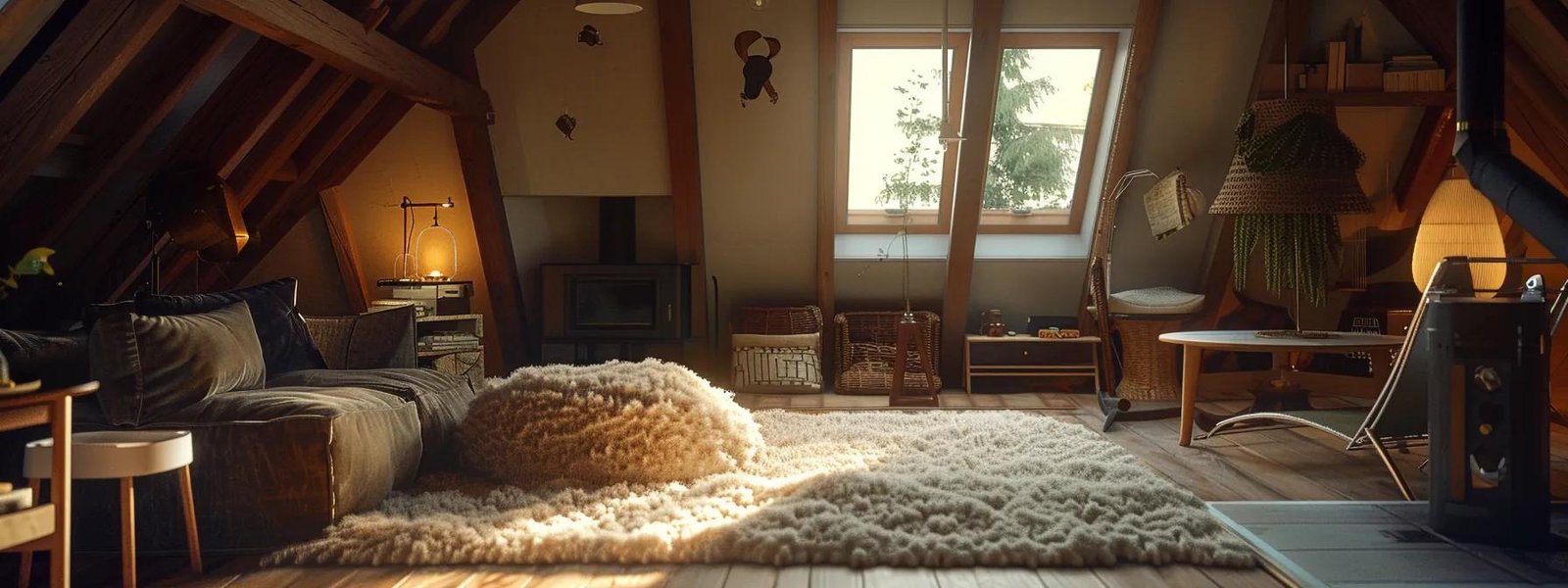 a cozy home interior featuring bison wool insulation outshining traditional fiberglass, mineral wool, and cellulose materials, showcasing superior thermal regulation and moisture management.