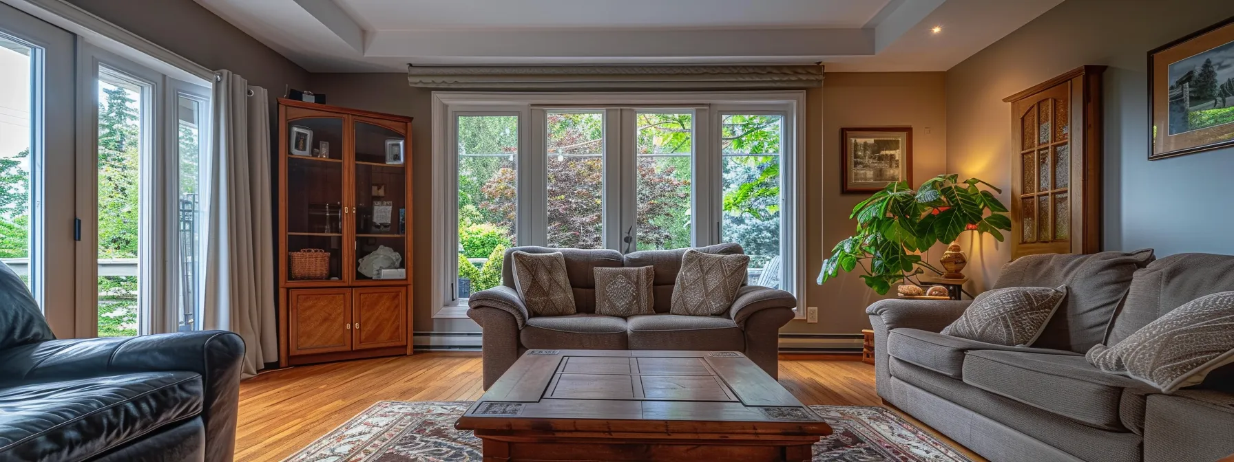 a cozy living room in an ottawa home with outdated insulation, evident by drafts seeping in through the windows and doors.