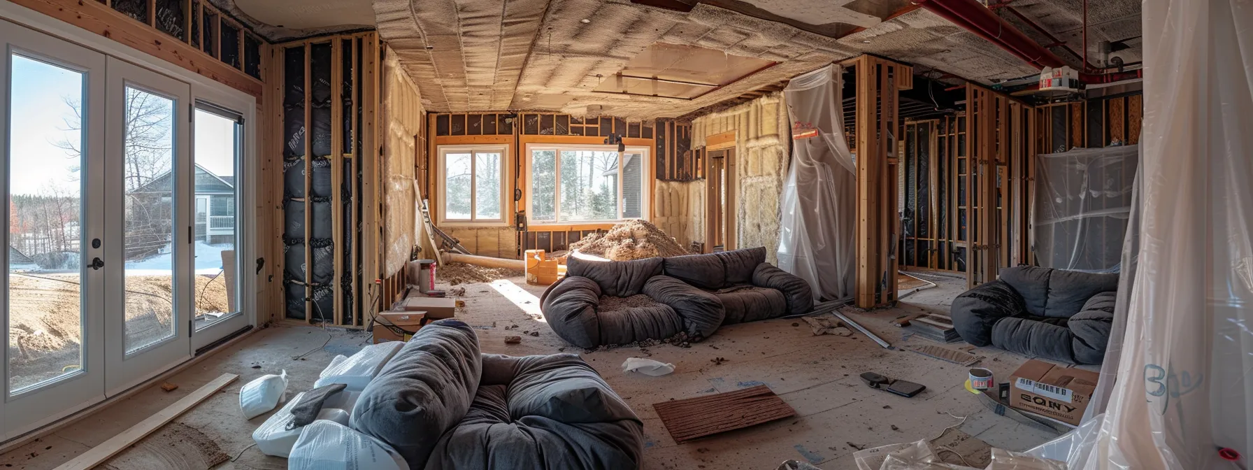 a home undergoing a wall insulation retrofit with spray foam, creating a high-performance thermal barrier in ottawa.