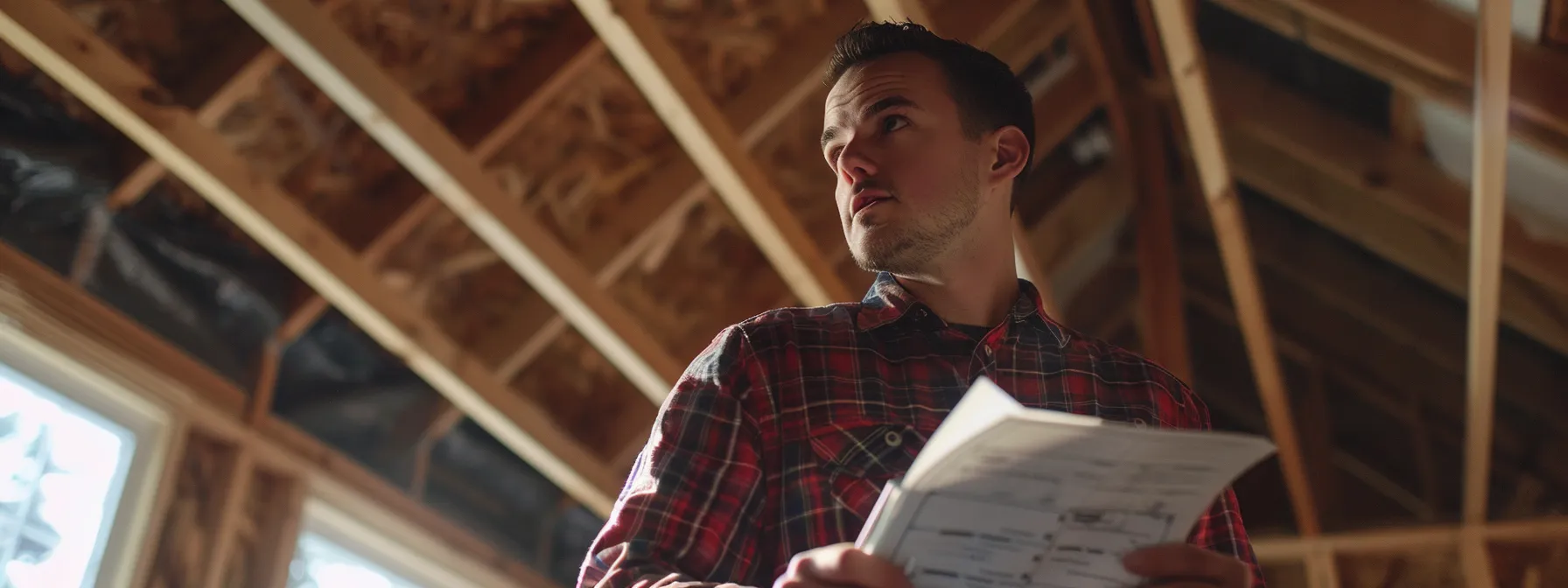 a homeowner confidently reviewing a checklist of certifications and customer testimonials while speaking with a focused insulation contractor in ottawa.