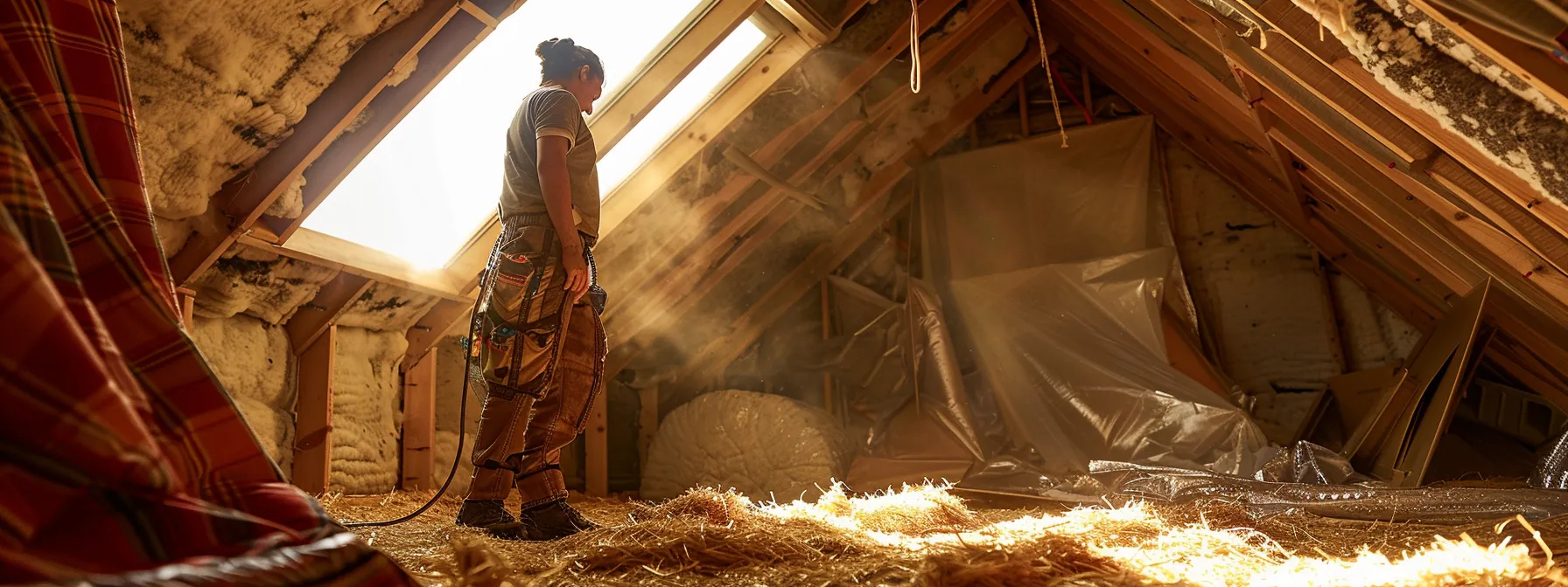 a homeowner inspects a well-insulated attic, comparing different insulation materials, rebate options, and calculating long-term savings and return on investment.