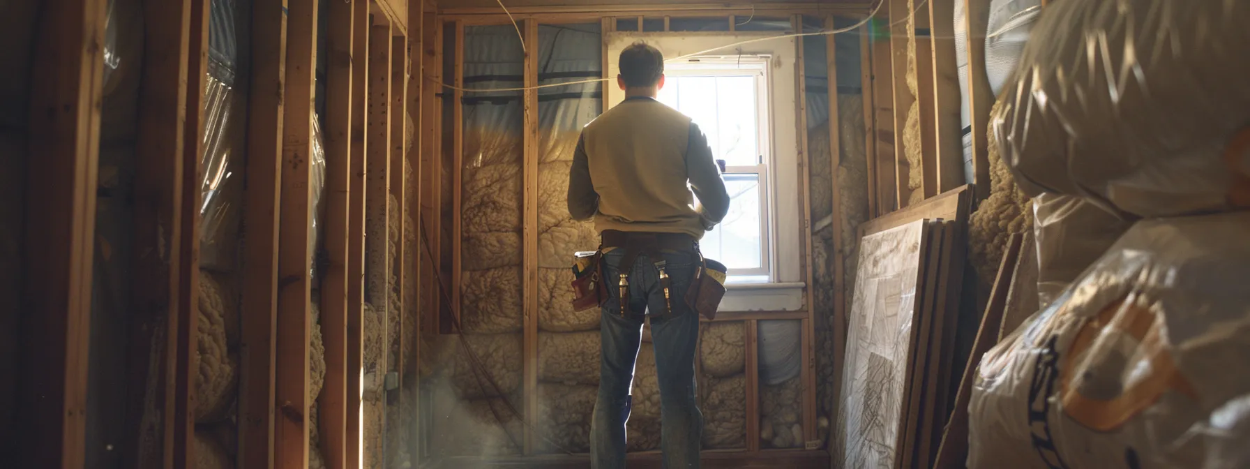 a skilled contractor carefully installing energy-efficient insulation in a well-prepared home.